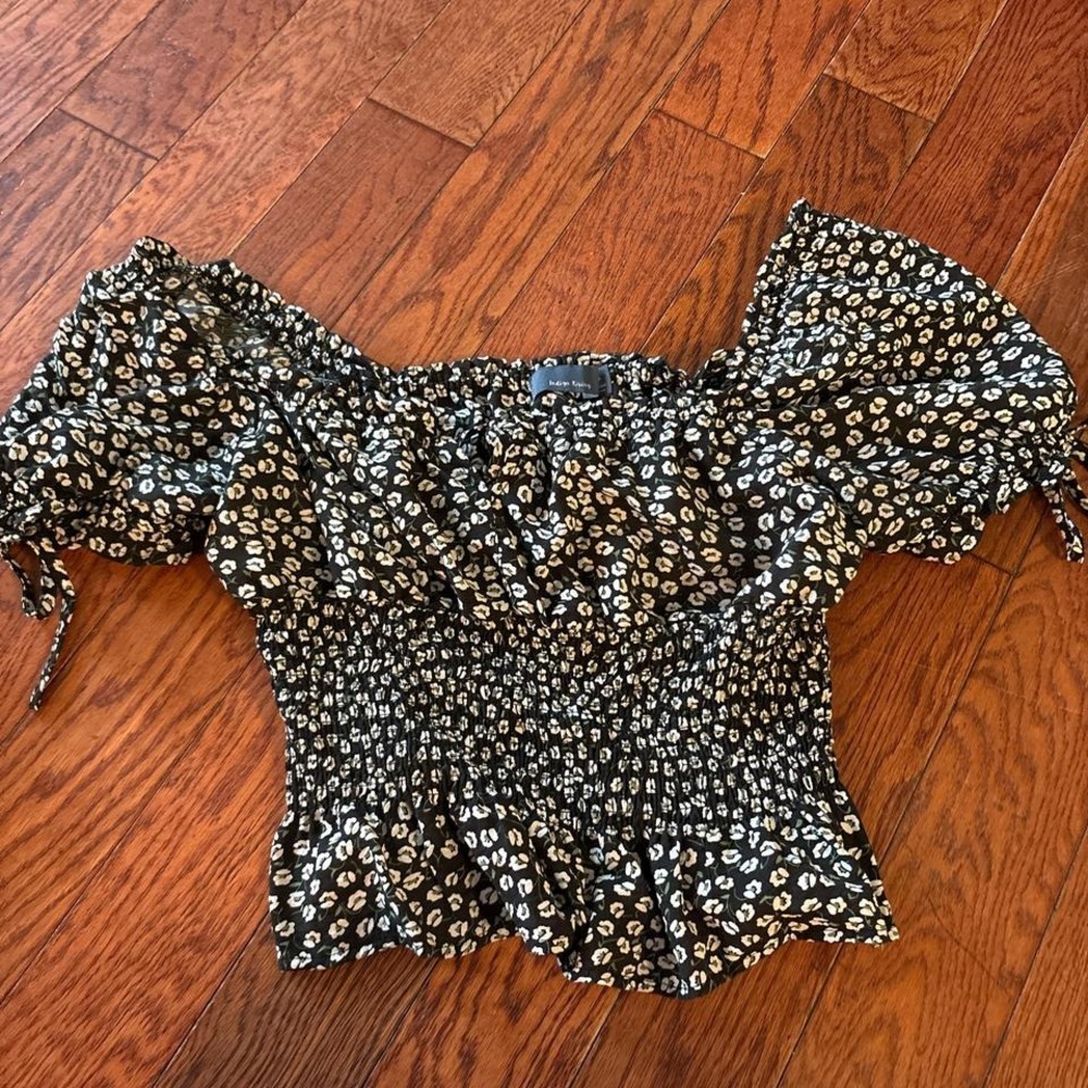 Large Indigo Rising Academia Babydoll Squareneck crop peplum top